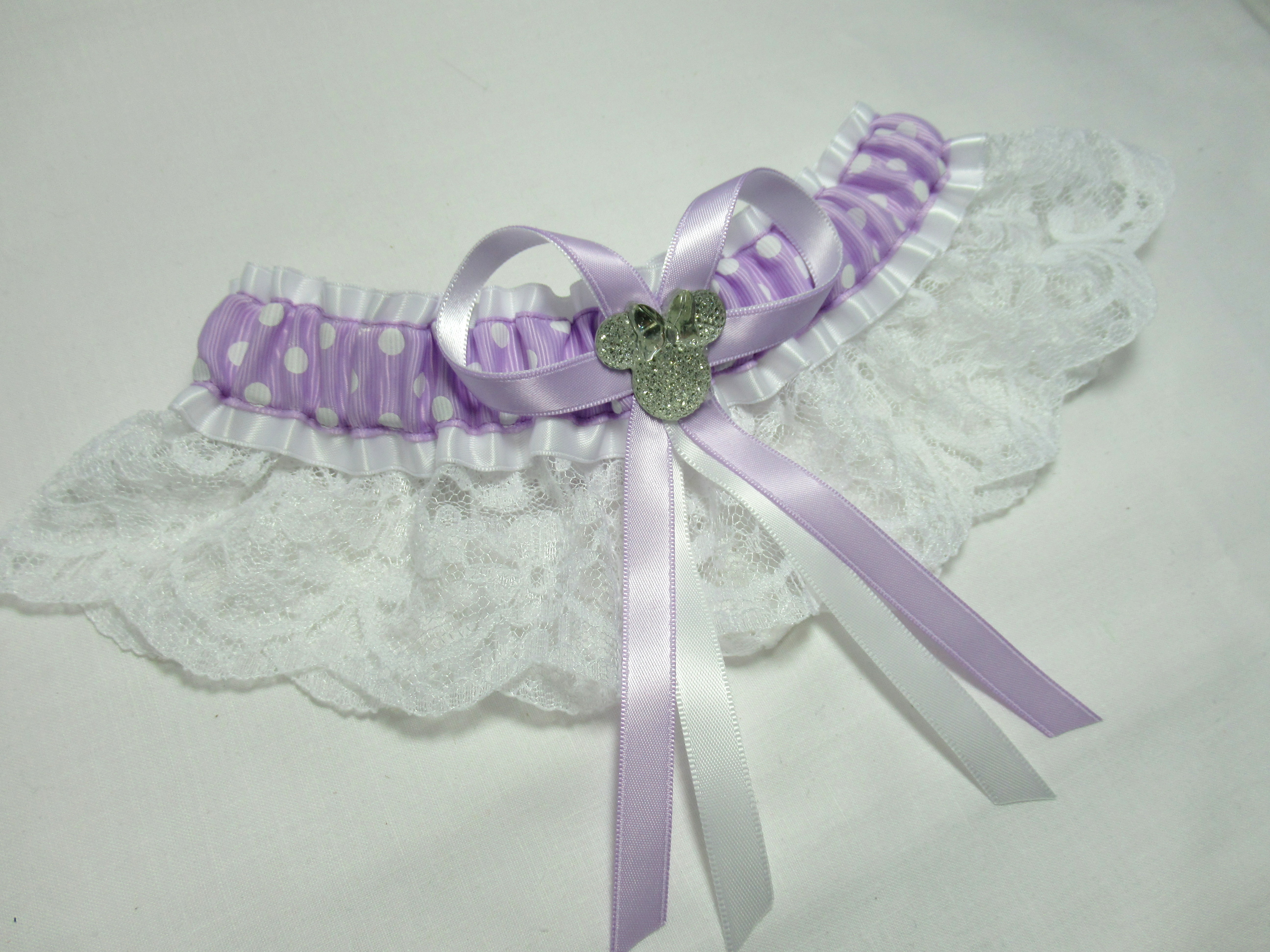 Lilac Polka Dot Minnie Mouse Disney inspired Lace Bridal Wedding Garter ...