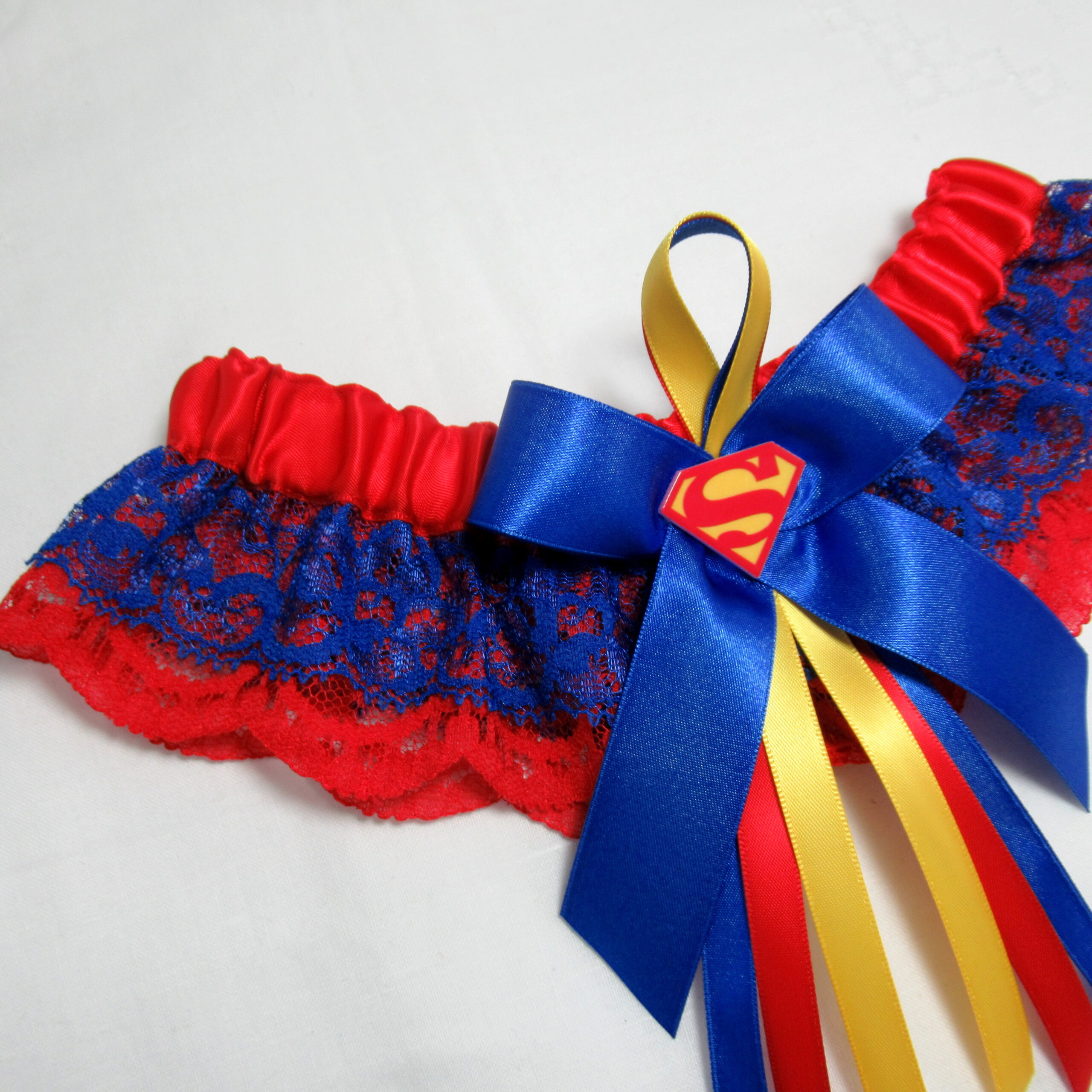 Superman Superhero Double Lace Bridal Wedding Garter Gracefulgarters