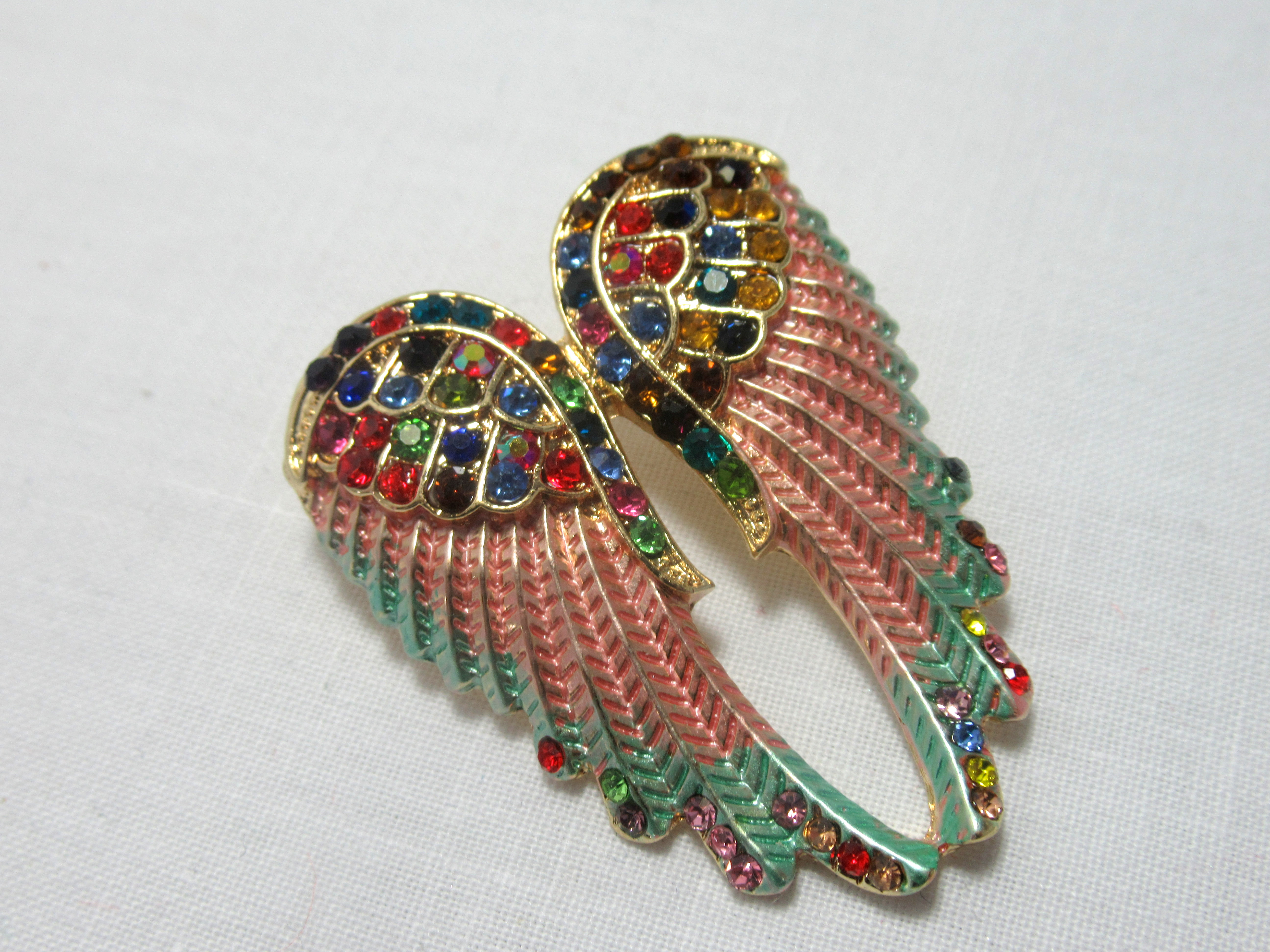 Angel Wings Crystal Diamante Vintage Inspired Brooch/Badge