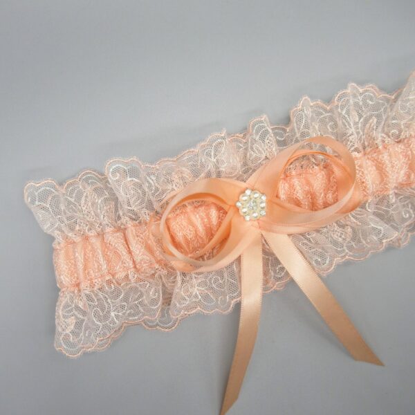 Luxury Peach Pink Embroidered Tulle Lace Bridal Wedding Garter ...